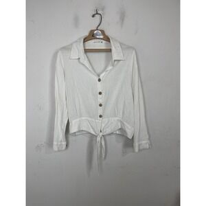 Given Kale White 100% Cotton Gauze Tie Front Button Down Shirt Womens‎ Medium